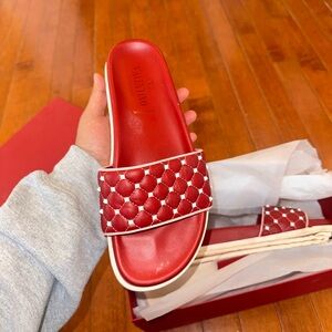 Valentino Red Slides, Decent Condition, Comes with original box and bag